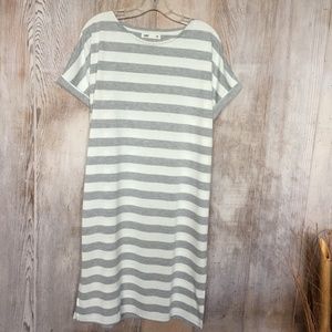 Gray/White Short Dolman Sleeve T Shirt Dress OS